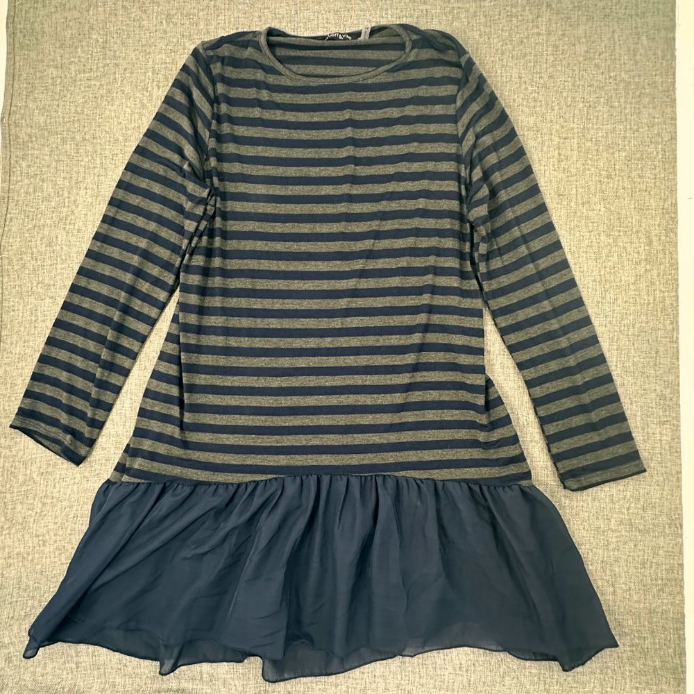 Elliott & Vine Tunic Dress Blue Gray Plus 1X Long Sleeve Round Neck‎ Polyester &